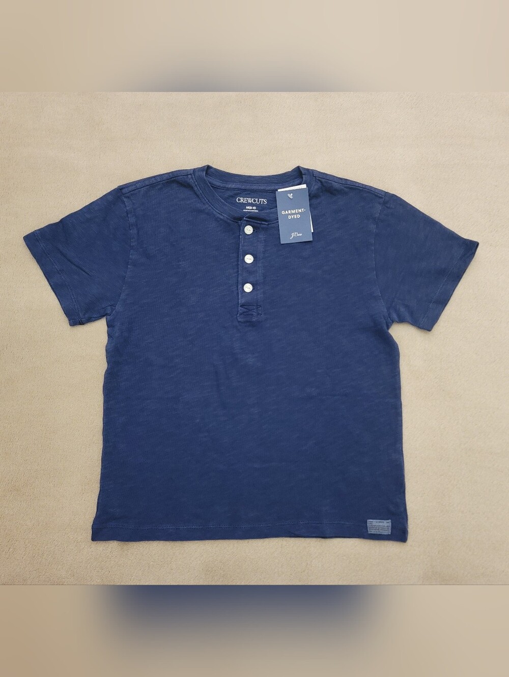 Jcrew Boys Navy Blue Short Sleeve Garment Dyed Henley Size M (8-9)